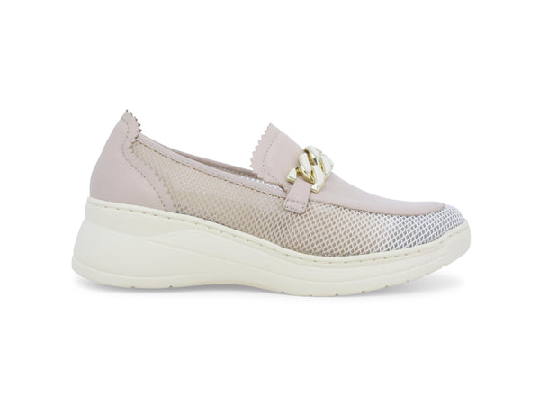 Melluso Mocassino Donna in Tessuto e Pelle con Catena Oro Beige K55448-243676
